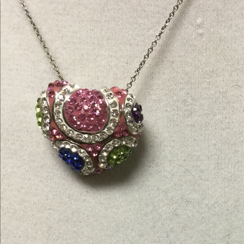 Crystal Heart Multi Color Necklace - Picture 3 of 5
